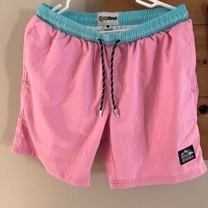 Tipsy Elves Pink Swim Shorts with Aqua Waistband